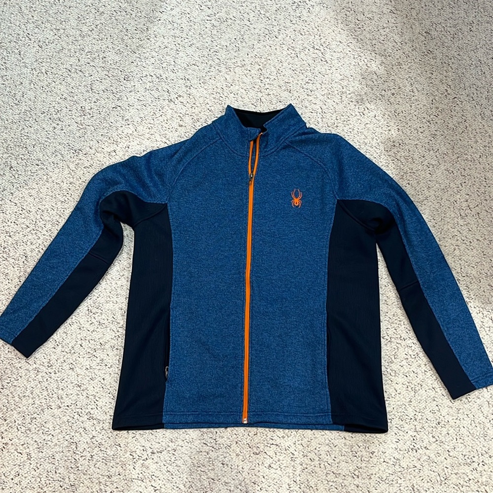 Spyder full zip blue jacket, fleece interior, 2XL.